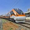 Chennai: A tangerine-themed Vande Bharat Express train before its trial run. (PTI Photo)