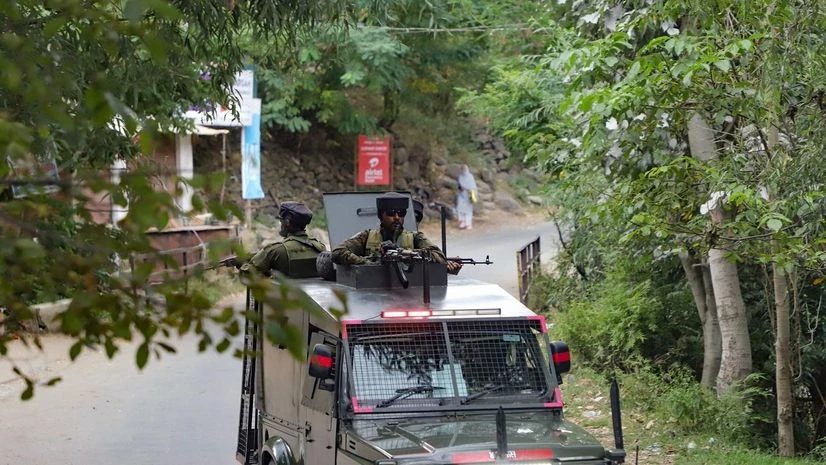 Security personnel deployed during the search operation for terrorists in the forest area of Gadole, Kokernag in Anantnag district on Sunday Security personnel deployed during the search operation for terrorists in the forest area of Gadole, Kokernag in Anantnag district on Sunday