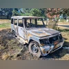 charred vehicle, burnt car, protest, manipur protest, protests against killing of two Meitei youths, Kuki Zo militants charred vehicle, burnt car, protest, manipur protest, protests against killing of two Meitei youths, Kuki Zo militants