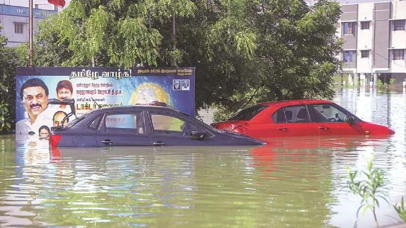 Cyclone Michaung induced heavy rains and flooding had damaged several vehicles in the city Photo: PTI Cyclone Michaung induced heavy rains and flooding had damaged several vehicles in the city Photo: PTI
