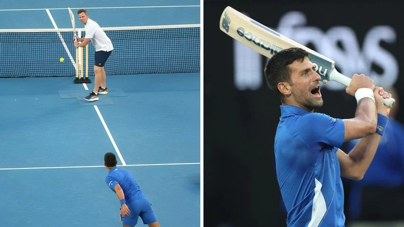 Novak Djokovic and Steve Smith Novak Djokovic and Steve Smith playing Tennis and cricket ahead of Australian Open 2024. Photo: X