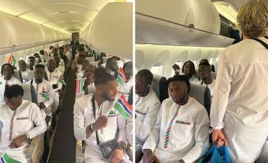 Gambia football team Gambia football team onboard a plane for AFCON 2024. Photo: X