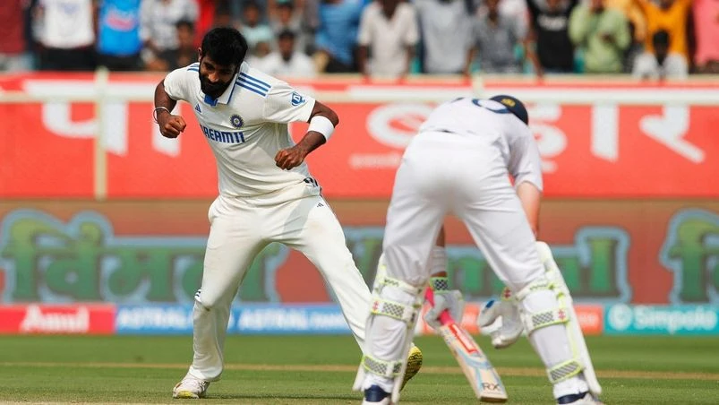 Jasprit Bumrah Jasprit Bumrah (VC) of India celebrating the wicket of Ollie Pope of England during the 2nd day of the second test match between India and England held at the Dr. Y.S. Rajasekhara Reddy ACA-VDCA Cricket Stadium. Photo: Sportzpics