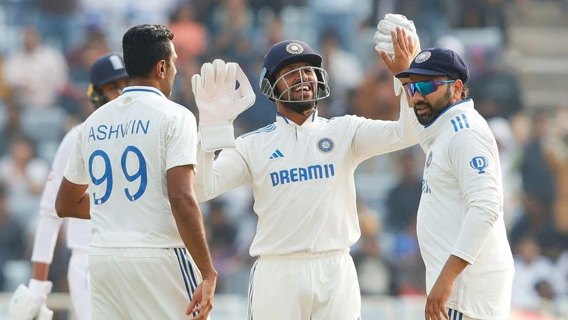 India cricket team in IND vs ENG 4th Test on Day 3 Ravichandran Ashwin of India celebrating the wicket and his fifer as well during the third day of the 4th test match between India and England held at the JSCA International Stadium in Ranchi on the 25th Feb 2024 Photo by Saikat Das / Sportzpics
