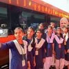 School students pose for selfies before boarding the Patna-Lucknow Vande Bharat train during its flag-off by Prime Minister Narendra Modi via video conferencing from Gujarat's Ahmedabad, at Patna railway station, Tuesday, March 12, 2024 (PTI Photo)