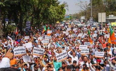 Delhi BJP leaders organise protest, demand resignation of CM Kejriwal BJP protest