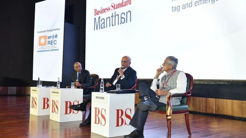 (From left) Former Foreign Secretary Shyam Saran, former National Security Advisor Shivshankar Menon, and former Indian High Commissioner to the United Kingdom Nalin Surie at Business Standard Manthan on Thursday (From left) Former Foreign Secretary Shyam Saran, former National Security Advisor Shivshankar Menon, and former Indian High Commissioner to the United Kingdom Nalin Surie at Business Standard Manthan on Thursday