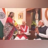 President Droupadi Murmu conferred Bharat Ratna on former deputy prime minister L K Advani at his residence on Sunday. The ceremony was attended by Prime Minister Narendra Modi, along with other leaders and members of Advani’s family PTI President Droupadi Murmu conferred Bharat Ratna on former deputy prime minister L K Advani at his residence on Sunday. The ceremony was attended by Prime Minister Narendra Modi, along with other leaders and members of Advani’s family PTI