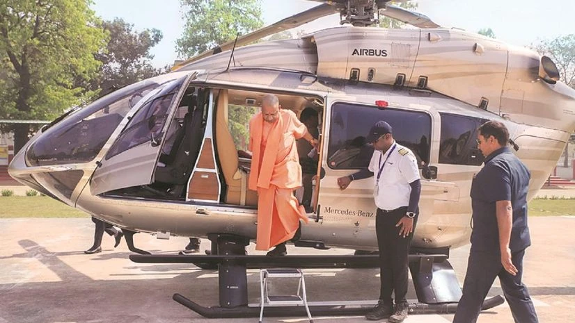 Yogi Adityanath, Uttar Pradesh CM and BJP leader, arrives for a public meeting ahead of the Lok Sabha elections in Pilibhit on Tuesday | Photo: PTI Yogi Adityanath, Uttar Pradesh CM and BJP leader, arrives for a public meeting ahead of the Lok Sabha elections in Pilibhit on Tuesday | Photo: PTI