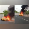Lamborghini set on fire in Hyderabad Lamborghini set on fire in Hyderabad (X/@jsuryareddy)