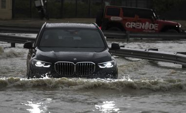 An SUV stalls out while trying to pass through standing water in Dubai, United Arab Emirates, Tuesday, April 16, 2024 An SUV stalls out while trying to pass through standing water in Dubai, United Arab Emirates, Tuesday, April 16, 2024 (Photo: PTI)