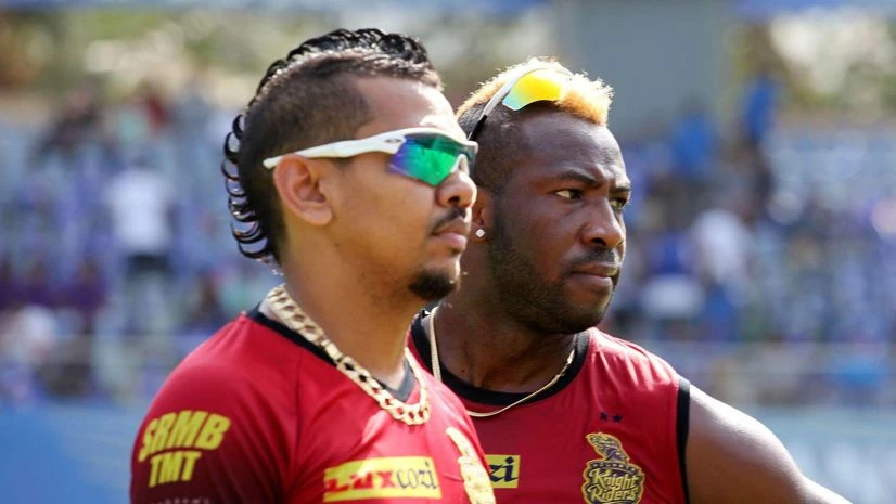 Sunil Narine and Andre Russell Sunil Narine and Andre Russell vs RCB. Photo: Sportzpics