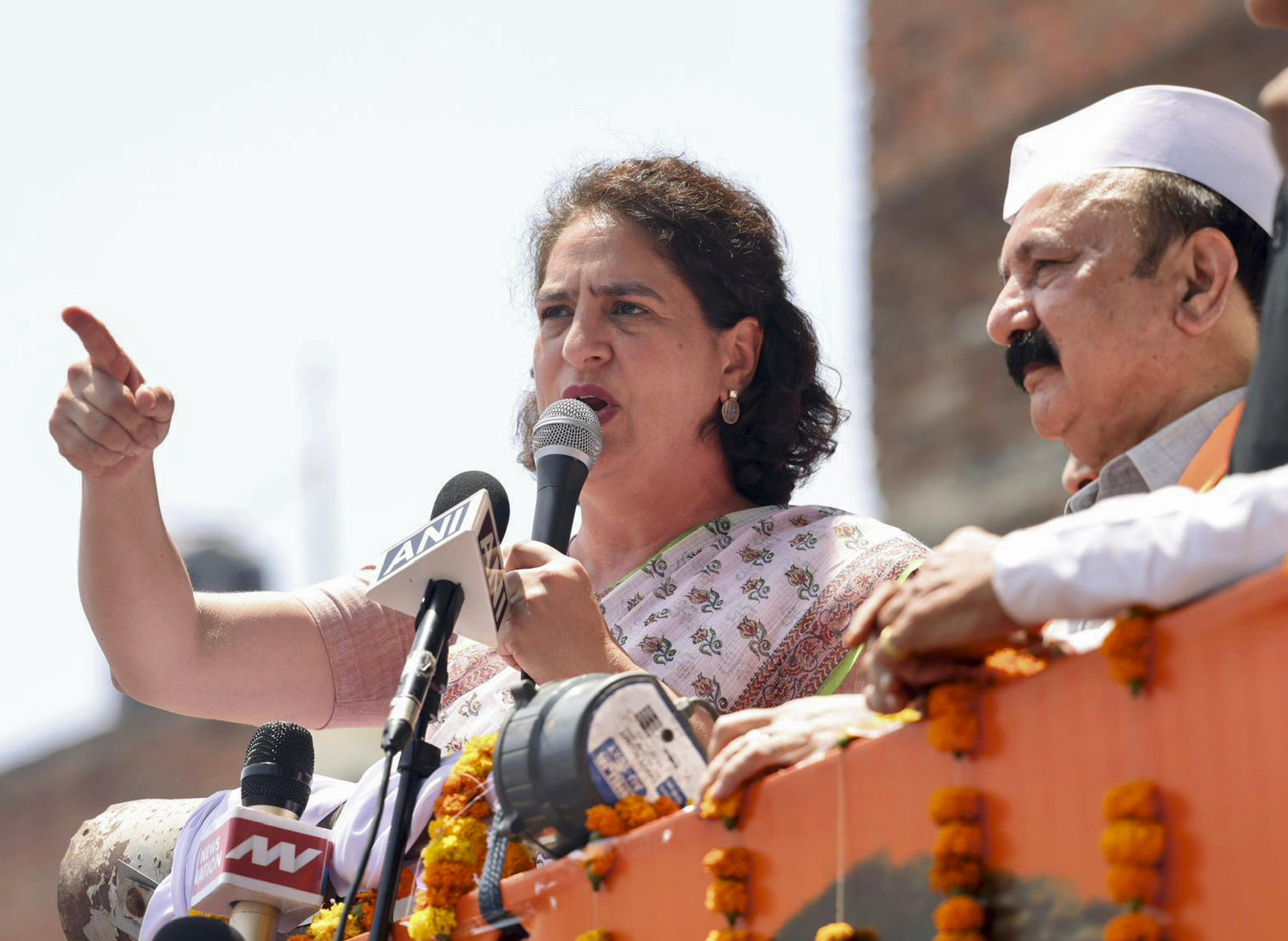 Congress's Amethi candidate Kishori Lal Sharma with party general secretary Priyanka Gandhi Vadra