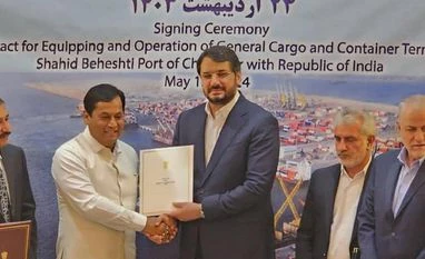 A geopolitical berth The signing of the Long Term Bilateral Contract on Chabahar Port Operations in presence of HE Mehrdad Bazrpash, Minister of Roads & Urban Development, Iran & India's Minister of Ports, Shipping and Waterways Sarbananda Sonowal | Photo: X/ @sarbanands