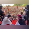 Rahul, Akhilesh leave rally amid 'stampede-like' situation in Prayagraj Phulpur: Congress leader Rahul Gandhi and Samajwadi Party Chief Akhilesh Yadav during a public meeting for Lok Sabha polls, in Phulpur, Sunday, May 19, 2024. (PTI Photo)