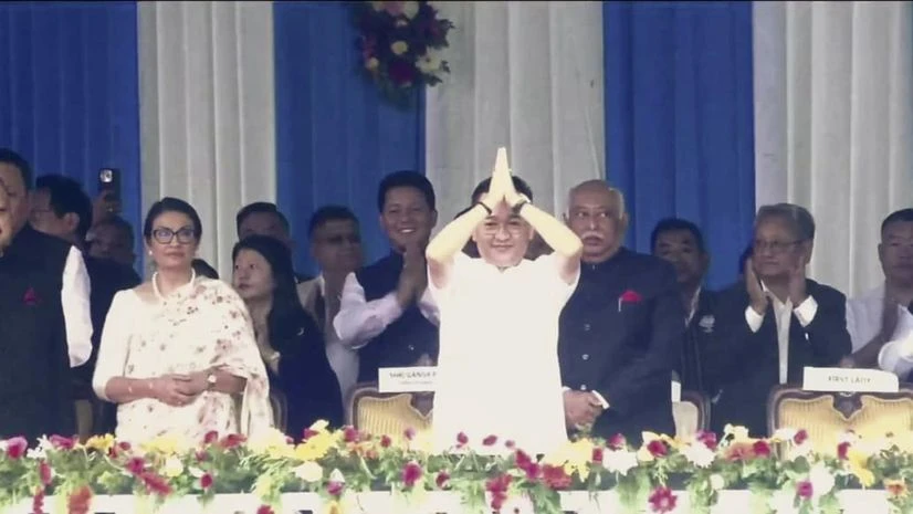 Sikkim Krantikari Morcha (SKM) President Prem Singh Tamang Sikkim Krantikari Morcha (SKM) President Prem Singh Tamang greets before taking oath as chief minister during the swearing-in ceremony, in Gangtok, Monday, June 10, 2024. (PTI Photo)