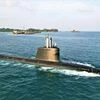 An Indian Navy Kalvari-class submarine makes history with its inaugural visit to Campbell Bay, the southernmost port of India in the Nicobar group of islands, on March 24, 2024. Image credit: Indian Navy Eastern Naval Command (@IN_HQENC on X)