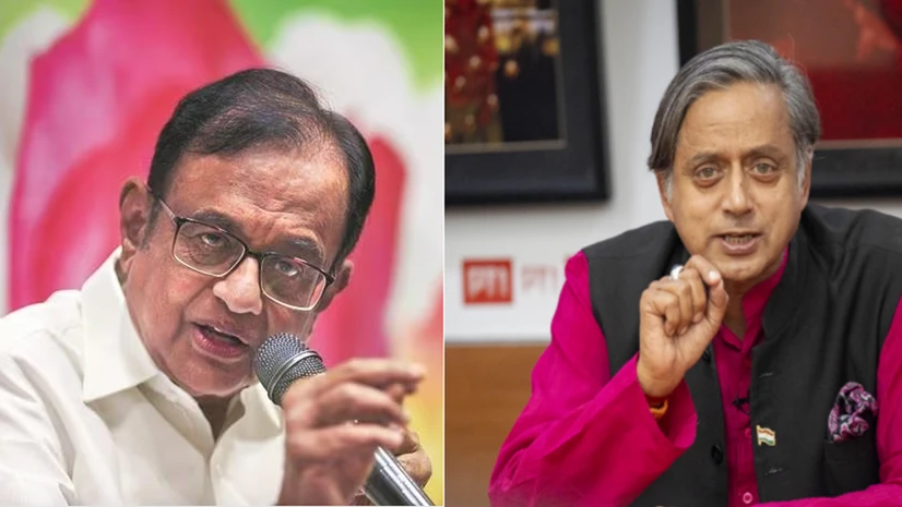 P Chidambaram and Shashi Tharoor P Chidambaram and Congress leader Shashi Tharoor during an interview with PTI