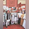 Budget ignored Oppn-ruled states? Outrageous allegations, says FM INDIA bloc leaders, including Leader of Opposition Rahul Gandhi, Congress parliamentary party chief Sonia Gandhi, Samajwadi Party chief Akhilesh Yadav, stage a protest at Parliament on Wednesday