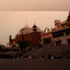 Garbha Griha shrine (left) behind the Eidgah (centre) and entrance of the Keshavdeva temple (right), 1988