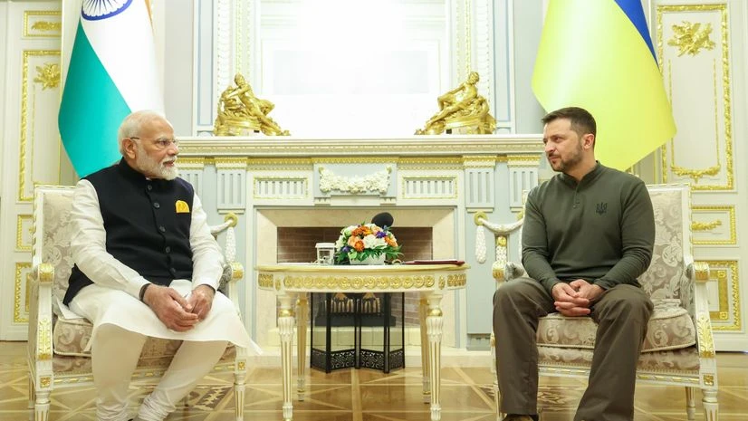 PM Modi Ukraine visit Prime Minister Narendra Modi held bilateral talks with Ukrainian President Volodymyr Zelenskyy at the Mariinskyi Palace on Friday. Image credit: @narendramodi (X)