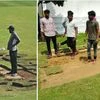 Unique ways to dry up cricket field in India