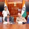 Contract signing between Ministry of Defence and US Govt for Tri-Service procurement of 31 MQ-9B Sky/Sea Guardian High Altitude Long Endurance Remotely Piloted Aircraft System in New Delhi on Tuesday