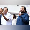 Mukesh Ambani and Anant Ambani show their inked fingers after casting ballot at a polling booth during the Maharashtra state assembly elections, in Mumbai on 20th November, 2024. – KAMLESH PEDNEKAR. Mukesh Ambani and Anant Ambani show their inked fingers after casting ballot at a polling booth during the Maharashtra state assembly elections, in Mumbai on 20th November, 2024. – KAMLESH PEDNEKAR.