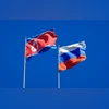 North Korea, Russia begin building first road link to boost growing ties North Korea, Russia, North korea flag, Russia flag