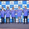 Mahela Jayawardene, Head Coach, Mumbai Indians along with Lauritz Knudsen leadership unveils the logo that will feature on Mumbai Indians jersey