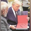 US President Donald Trump presented Narendra Modi a book, ‘Our Journey Together', where he wrote: “Mr Prime Minister, you are great” Photo: PTI US President Donald Trump presented Narendra Modi a book, ‘Our Journey Together’, where he wrote: “Mr Prime Minister, you are great” Photo: PTI