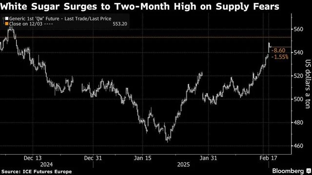India's lower sugar output tightens global supply, lifts white sugar prices