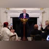 President Donald Trump, Trump, iftar, ramzan, white house US President Donald Trump participates in the White House Iftar dinner at the State Dining Room of the White House in Washington, DC, US,