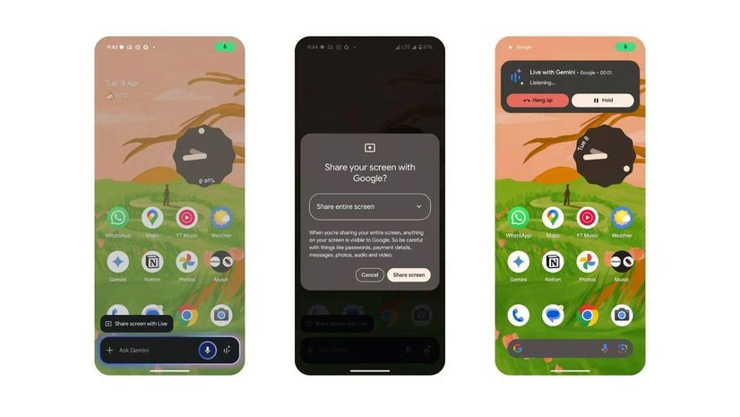 Share screen with Gemini Live on a Pixel 9 series smartphone (Screenshots) Share screen with Gemini Live on a Pixel 9 series smartphone (Screenshots)