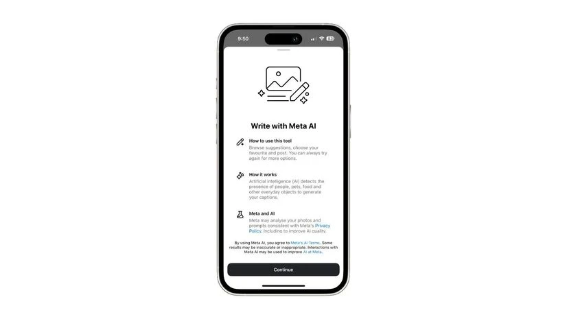 "Write with Meta AI" banner in Instagram app for iOS "Write with Meta AI" banner in Instagram app for iOS