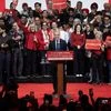 Mark Carney, Prime Minister of Canada and Liberal Party leader, delivers his victory speech after a stunning comeback in the national election