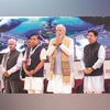 PM Narendra Modi is flanked by Assam CM Himanta Biswa Sarma (left) and Meghalaya CM Conrad Sangma at the Rising Northeast Investors Summit in New Delhi on Friday