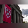 A banner on the Harry Elkins Widener Memorial Library at the Harvard University campus in Cambridge, Massachusetts