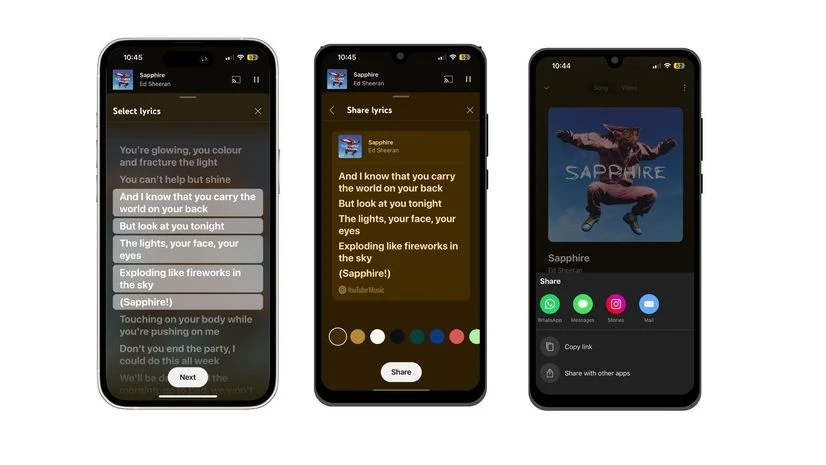 YouTube Music lyrics sharing feature YouTube Music lyrics sharing feature