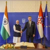 Prime Minister Narendra Modi, Croatian PM Andrej Plenkovic during a meeting in Zagreb