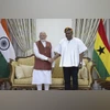 Prime Minister Narendra Modi with President of Ghana John Dramani Mahama during a meeting, in Accra, Ghana