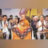 Union ministers Kiren Rijiju (left) and Rajiv Ranjan ‘Lalan’ Singh with spiritual leader Dalai Lama (centre) during the latter’s birthday celebrations in Dharamshala. Several Indians, including former foreign secretary Nirupama Menon Rao and educatio
