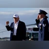 U.S. President Donald Trump gestures after disembarking Air Force One as he arrives at Joint Base Andrews, Maryland, U.S, July 6, 2025