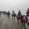 Anantnag: Pilgrims ride on mules on their way towards the holy cave shrine of ‘Amarnath’, in Anantnag district, Jammu and Kashmir