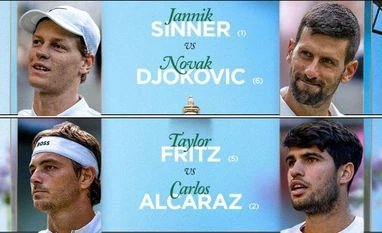 Wimbledon 2025 men's singles semifinal schedule, live time, streaming Wimbledon 2025 semifinal: Fritz vs Alcaraz and Sinner vs Djokovic