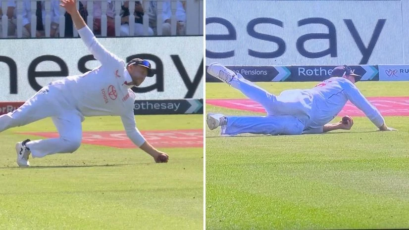 Joe Root taking Nair's catch Joe Root taking Nair's catch
