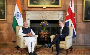 India likely to forego ₹4,060 crore in first year of UK trade pact: GTRI Britain's Prime Minister Keir Starmer and Prime Minister Narendra Modi