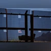 A US Army tank at the US-Mexico border wall in Juarez, Chihuahua state, Mexico