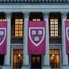 Banners on the Harry Elkins Widener Memorial Library at the Harvard University campus in Cambridge