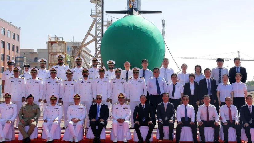 Pakistan China submarine launch Pakistan Navy's third Hangor-class submarine launching ceremony in Wuhan, China